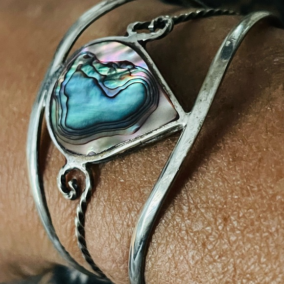 Vintage Sterling Silver Cuff with #Abalone Precious Stone - Picture 5 of 5